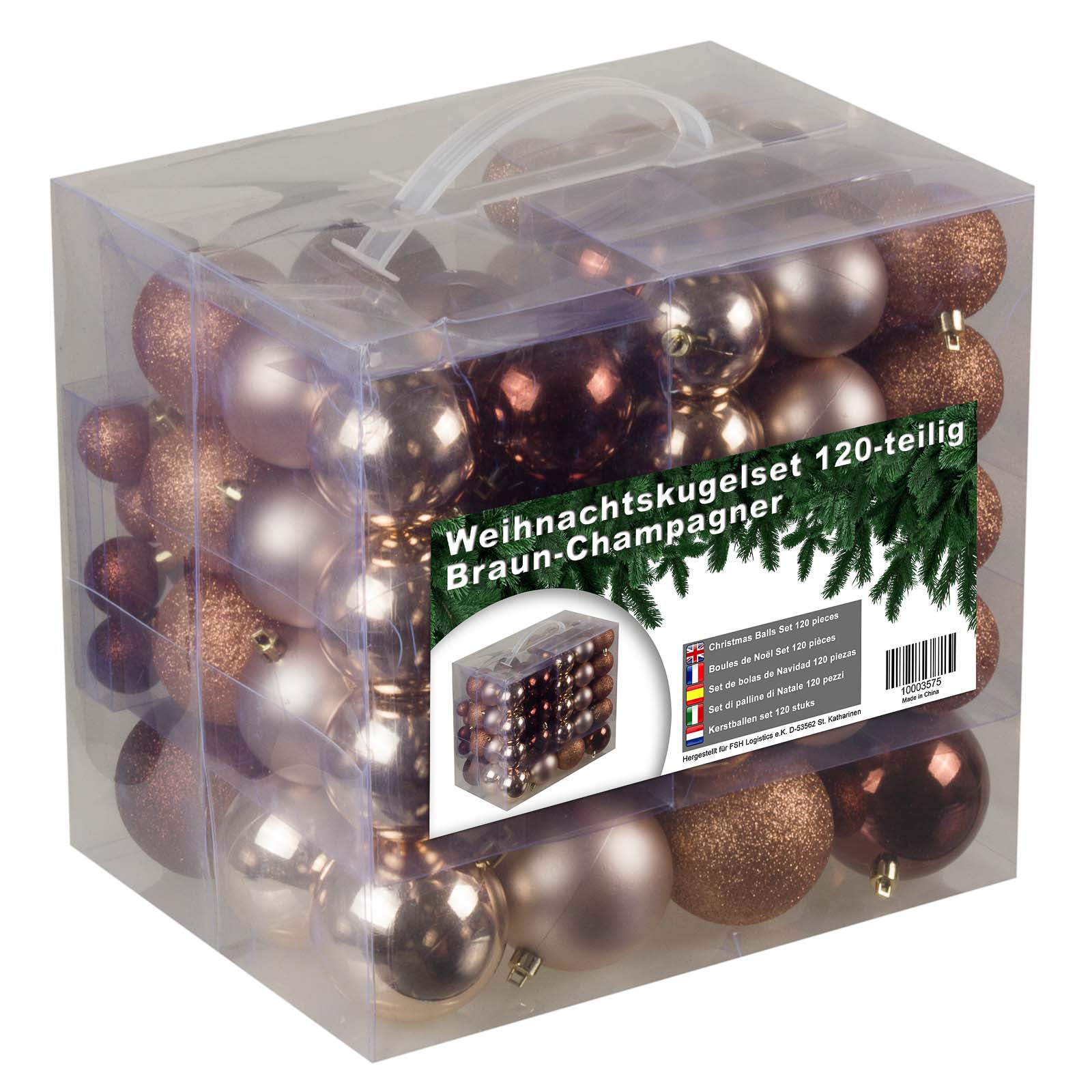 4seasonz® Kunststof Kerstballen set 120 ballen plastic - Champagne/Bruin