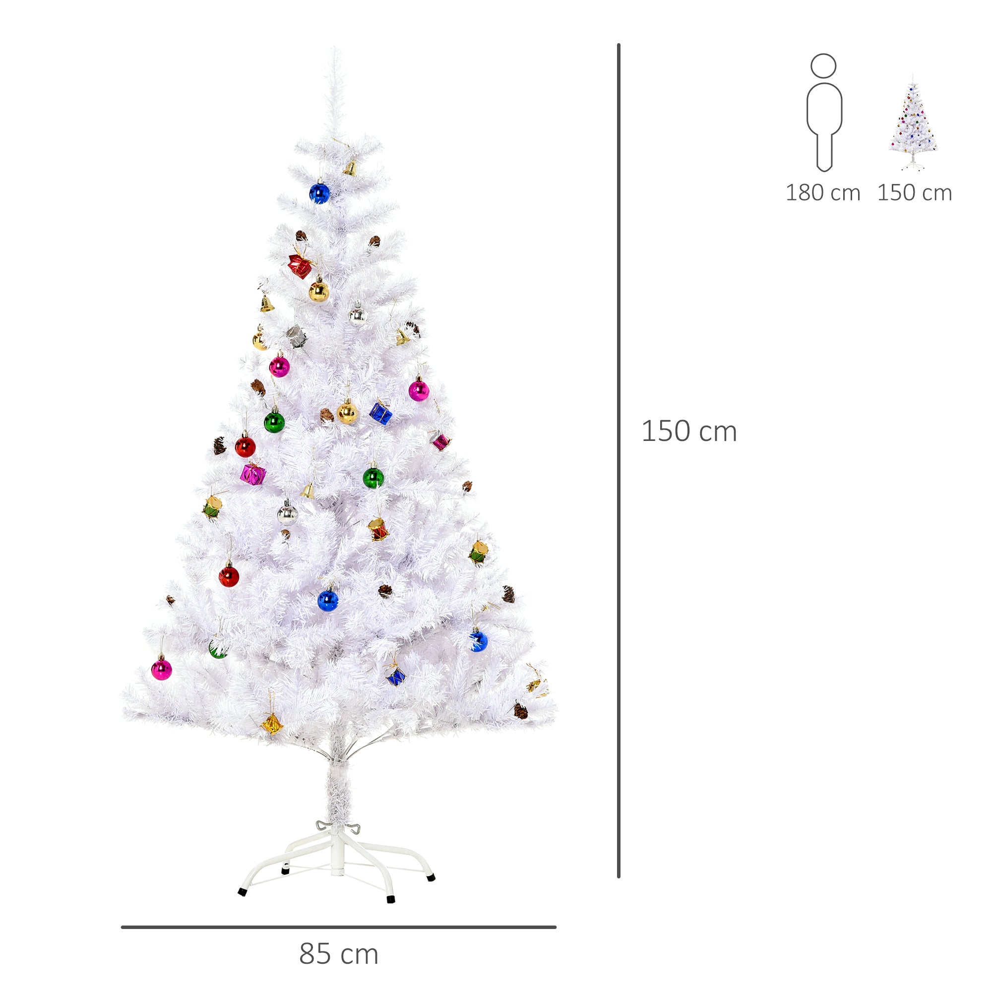 Witte Kunstkerstboom Kant-en-Klaar met decoratie Ø85cm - 150 cm - Wit