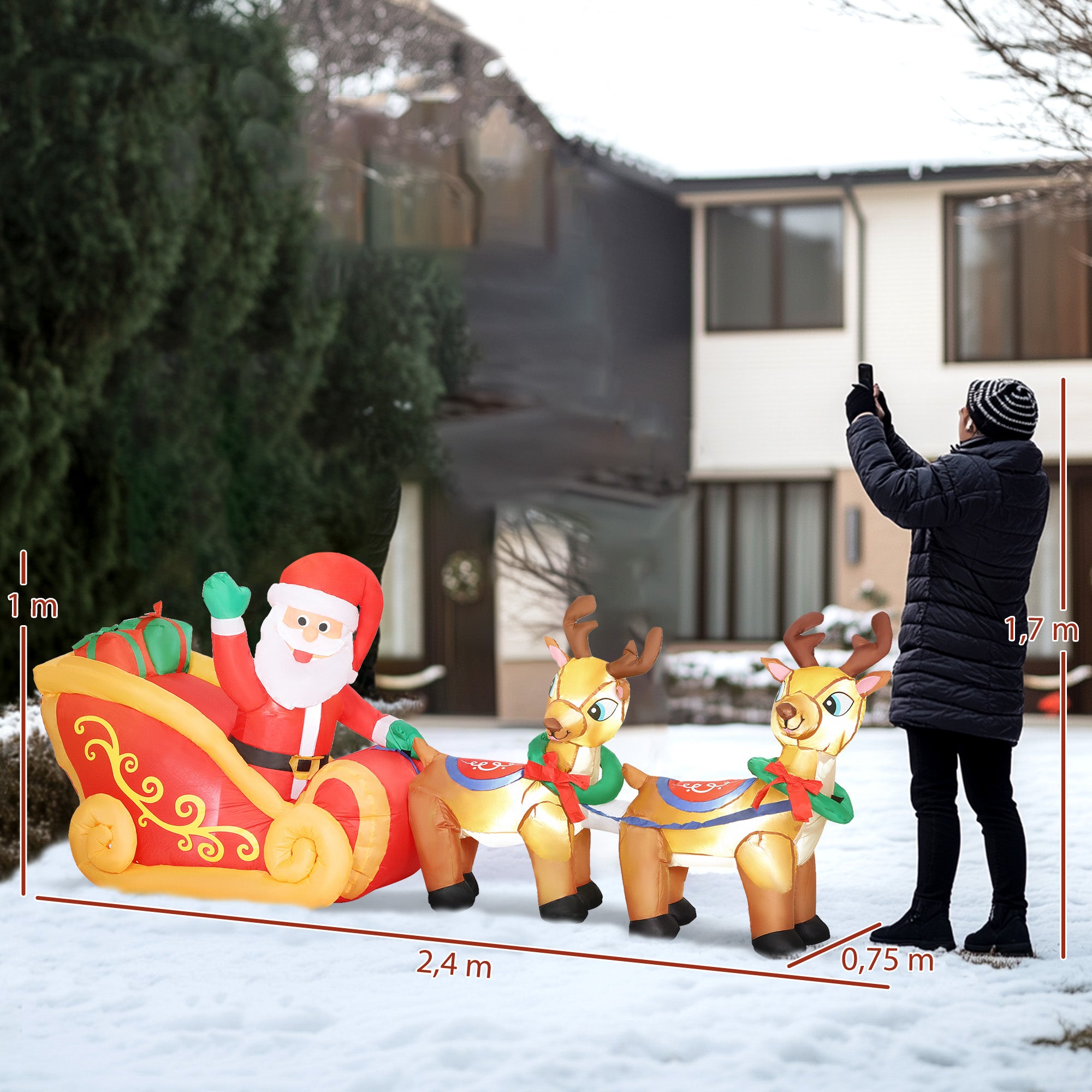 4goodz Opblaasbare Kerstman met slee en rendieren met LED-verlichting
