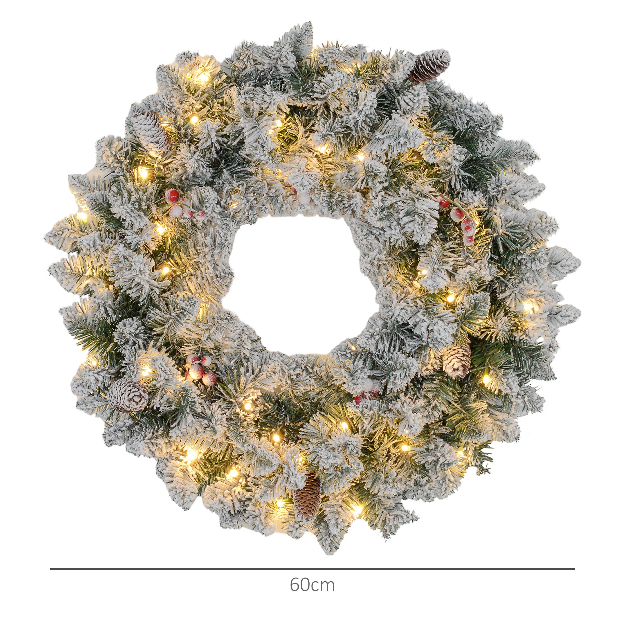 Homcom Kerstkrans met LED-verlichting, rode bessen 60 cm doorsnede