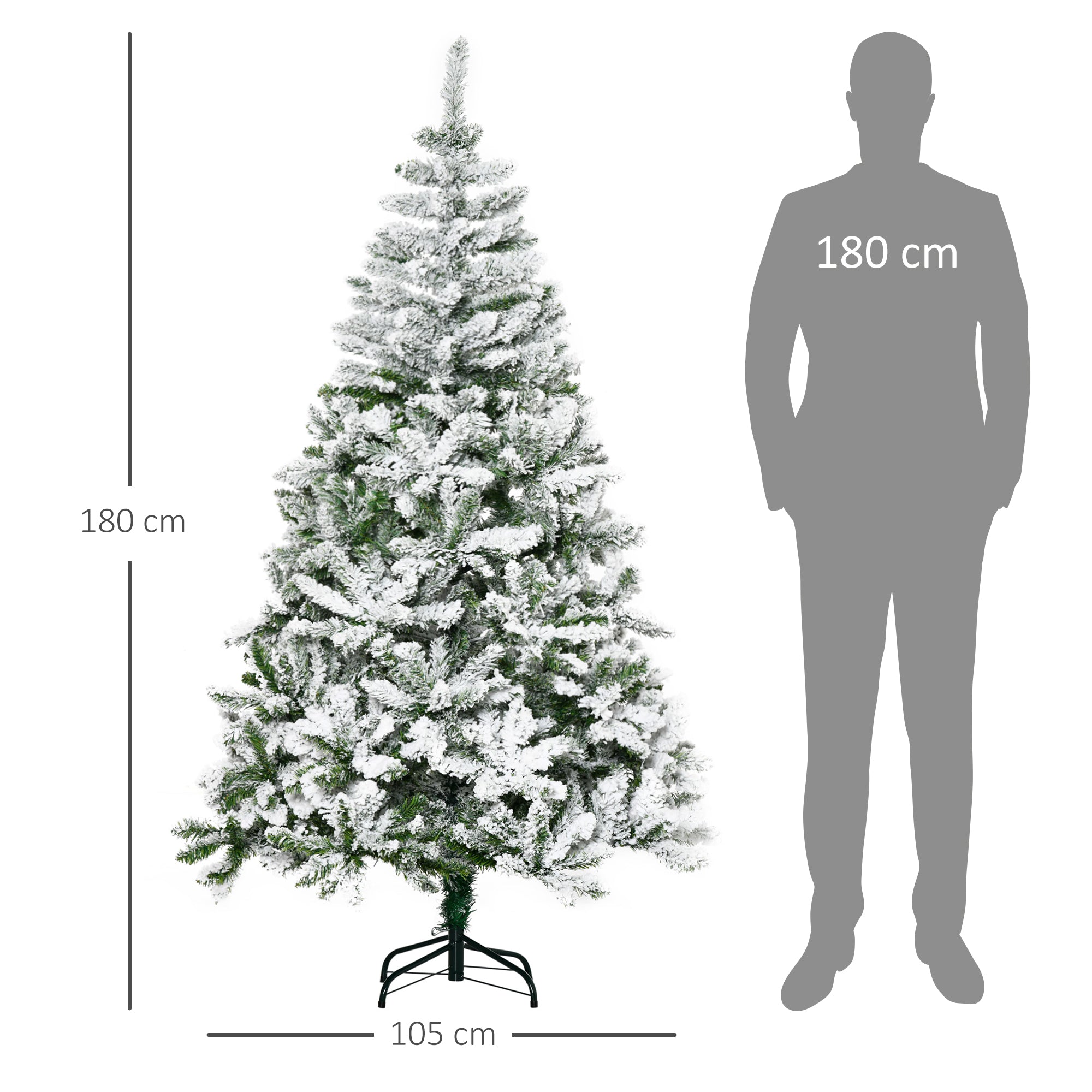 Homcom Kunstkerstboom met Sneeuweffect Scharnierconstructie Ø105 x 180H cm - Groen/Wit