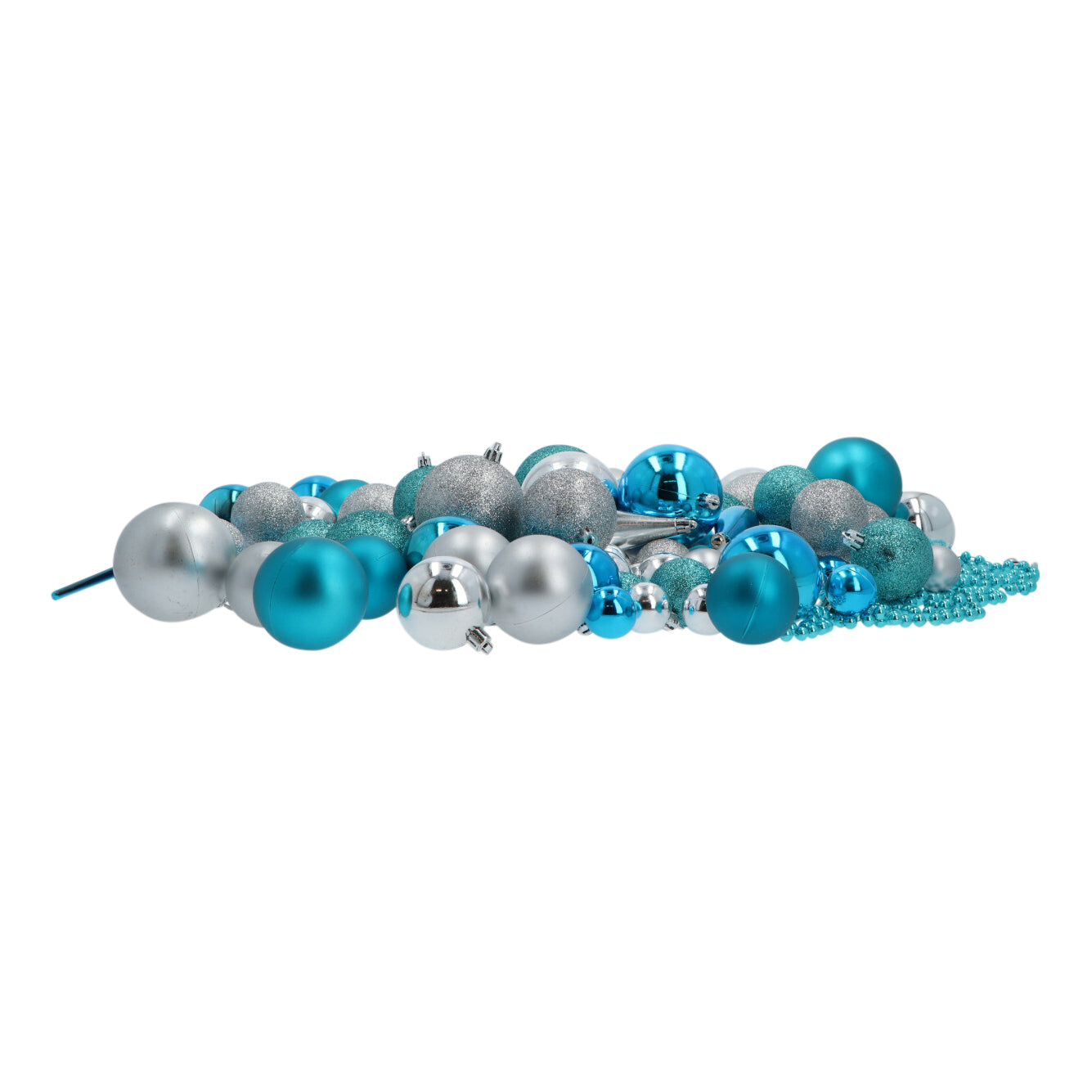 4seasonz® Kerstballen set 130 ballen - Kunststof piek en parelsnoer - Blauw/Zilver