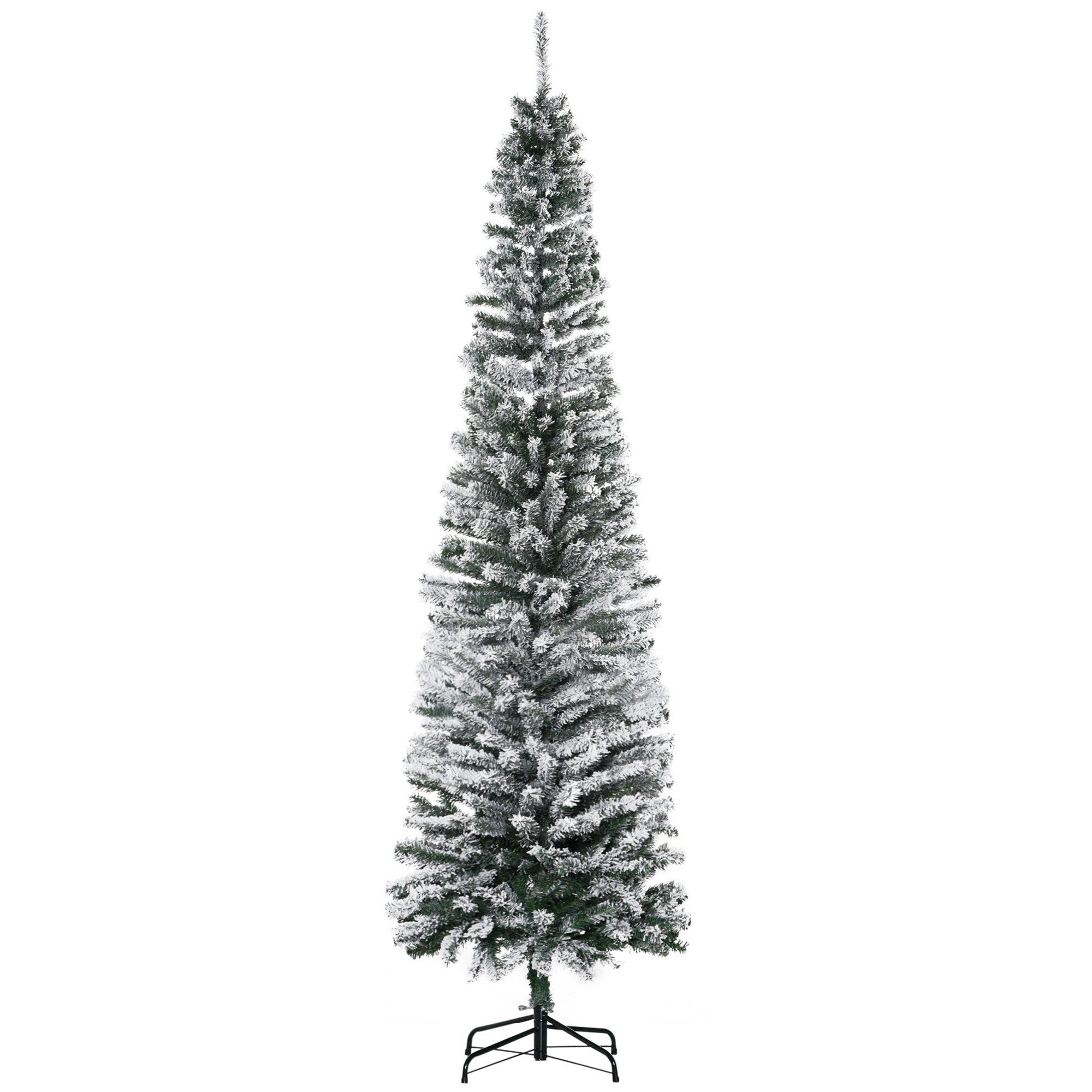 Homcom Kerstboom Smal met Sneeuw - incl. standaard 225 cm - Wit/Groen