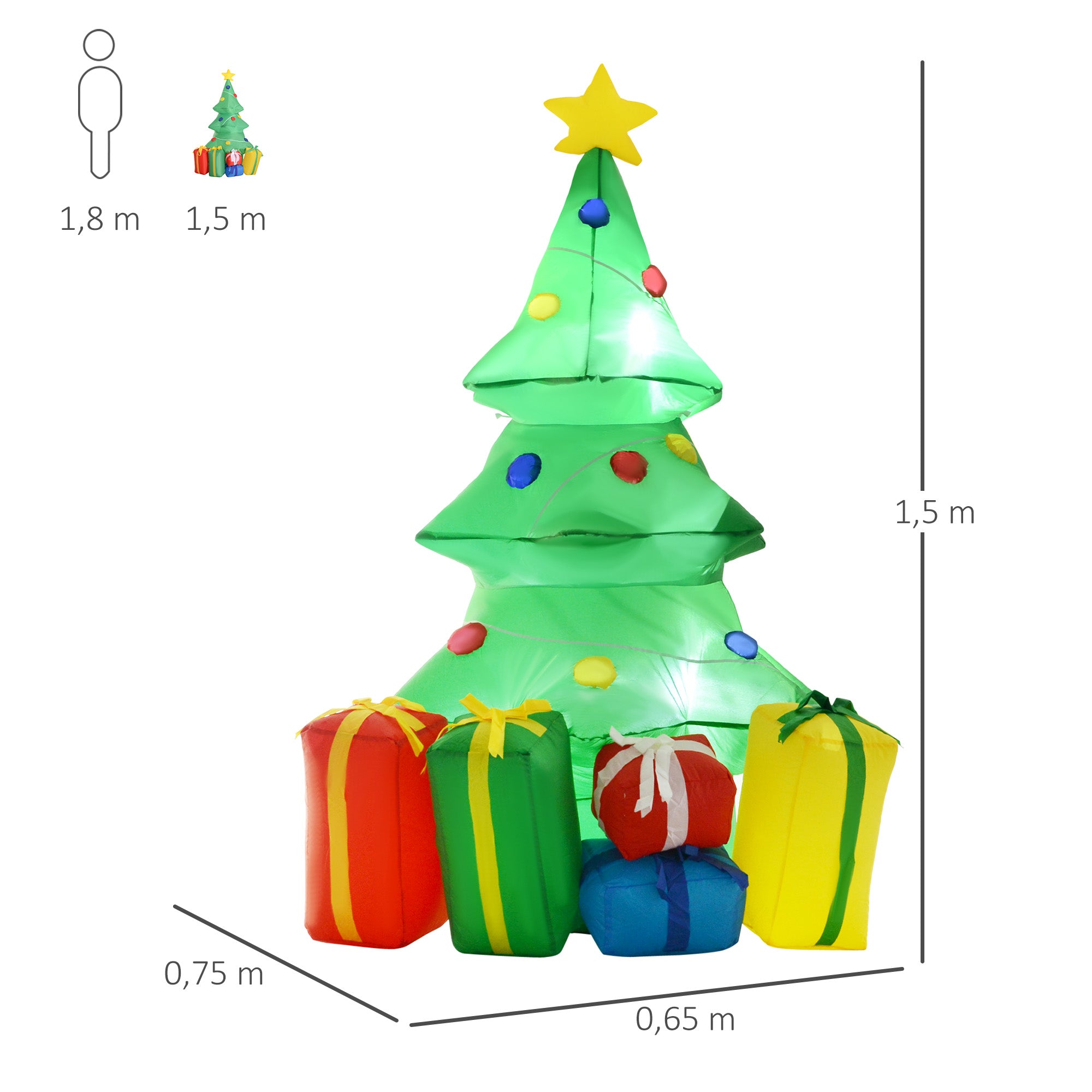 4goodz Opblaasbare Kerstboom 150 cm met LED Verlichting