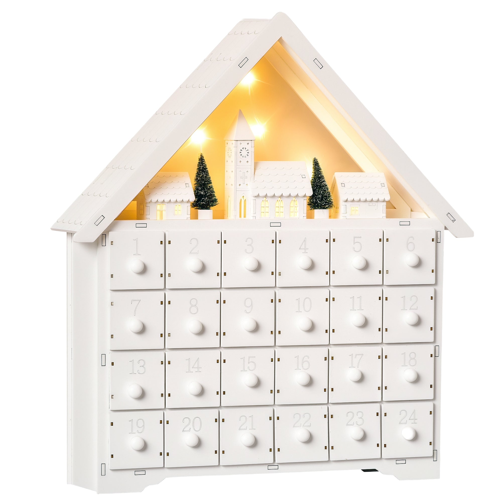 Adventskalender 2025 met LED-verlichting 24 laden 39x42 cm - Wit
