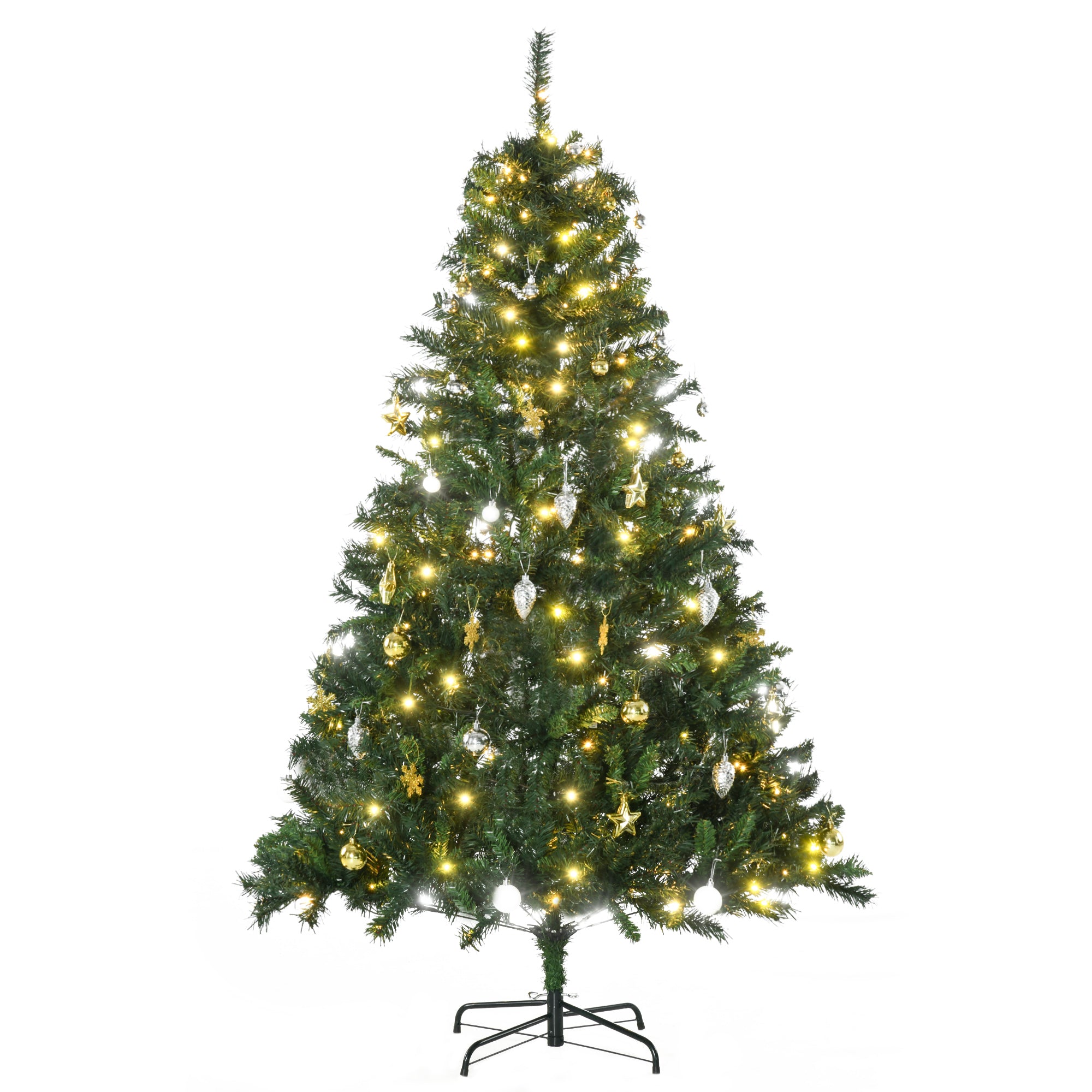 Homcom Kunstkerstboom 180 cm Kunstkerstboom met LED-verlichting, Ballen, Kerstboom met 745 Tips, Kerstdecoratie incl. metalen standaard voor binnen