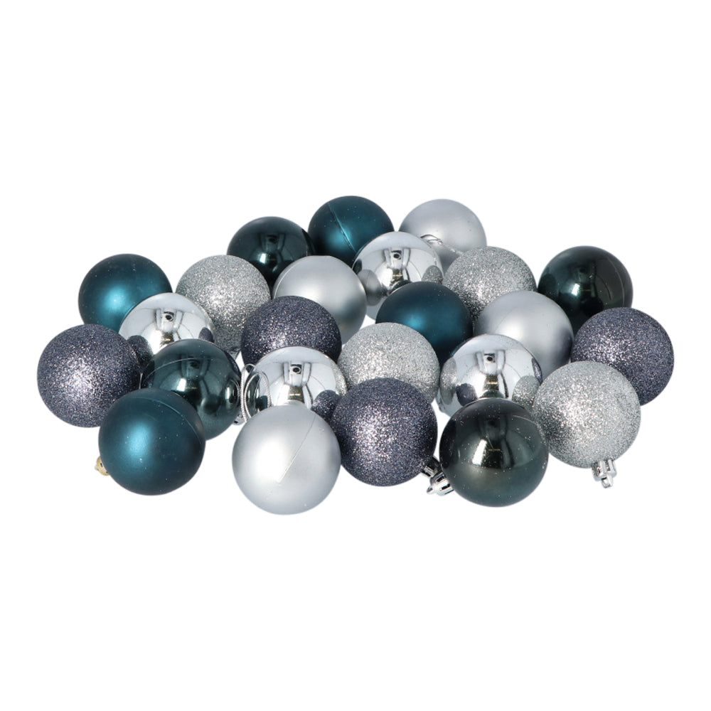 4seasonz® Kunststof Kerstballen set 120 ballen plastic - Zilver/Donkerblauw