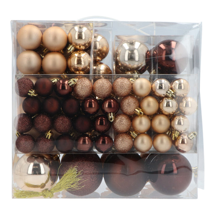 4seasonz® Kunststof Kerstballen set 120 ballen plastic - Champagne/Bruin