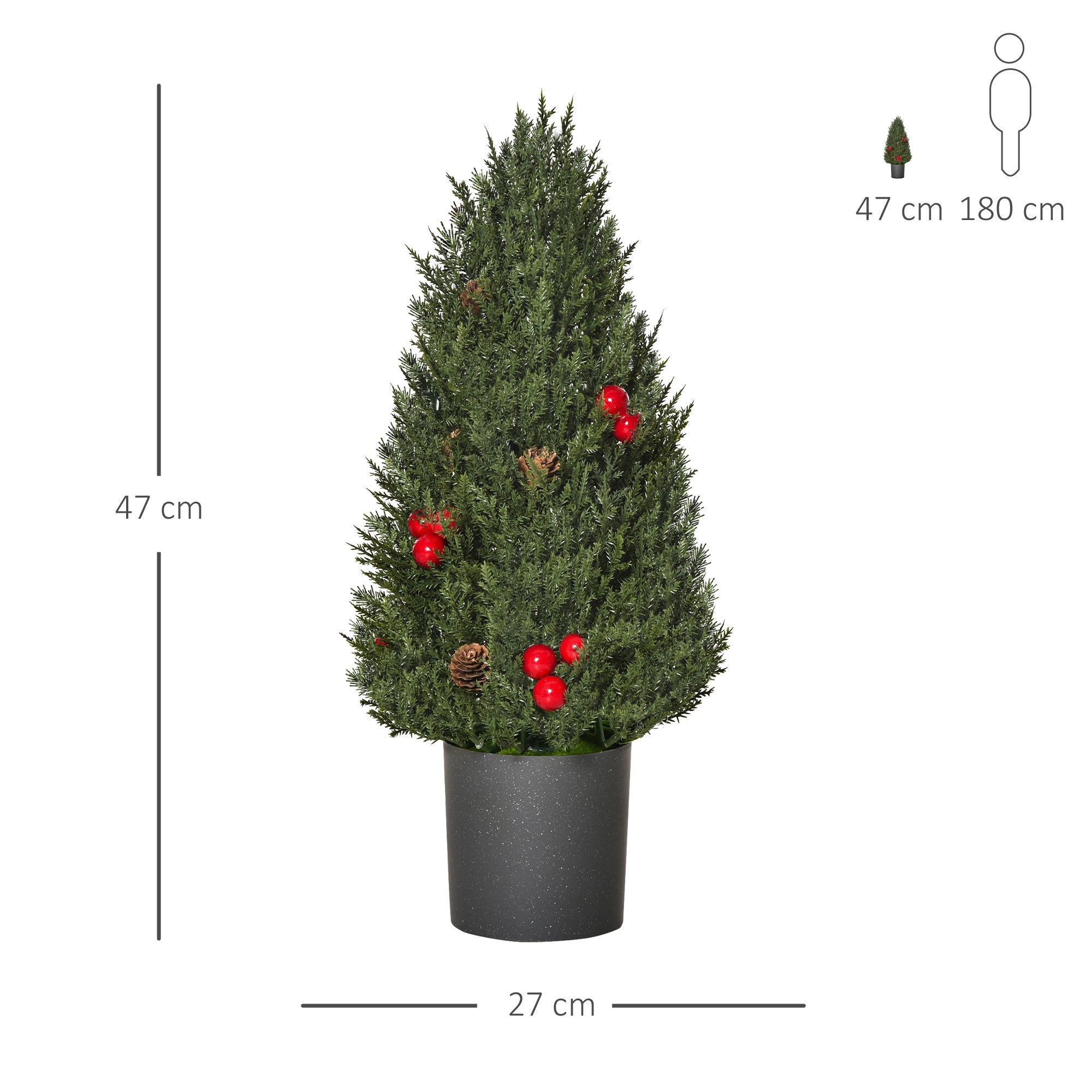 Homcom Mini Kerstboom in Pot 47 cm - met Rode Bessen en Dennenappel