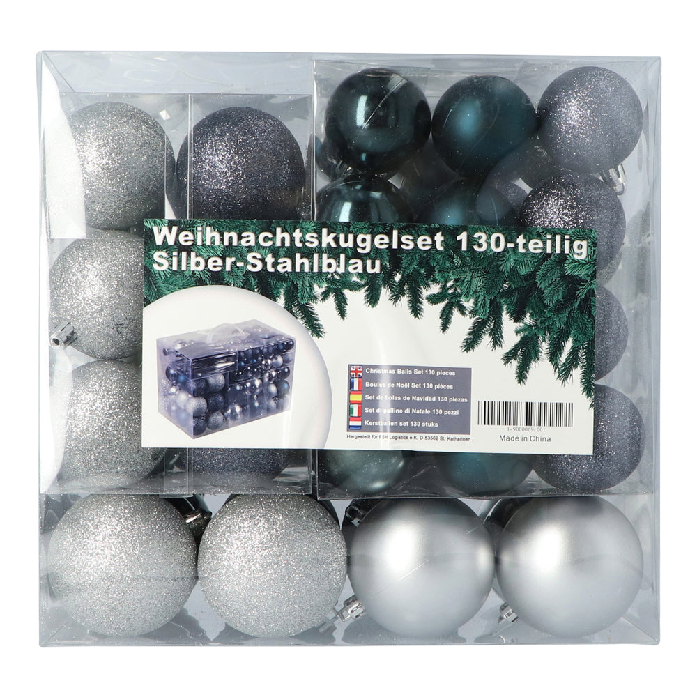 4seasonz® Kunststof Kerstballen set 120 ballen plastic - Zilver/Donkerblauw