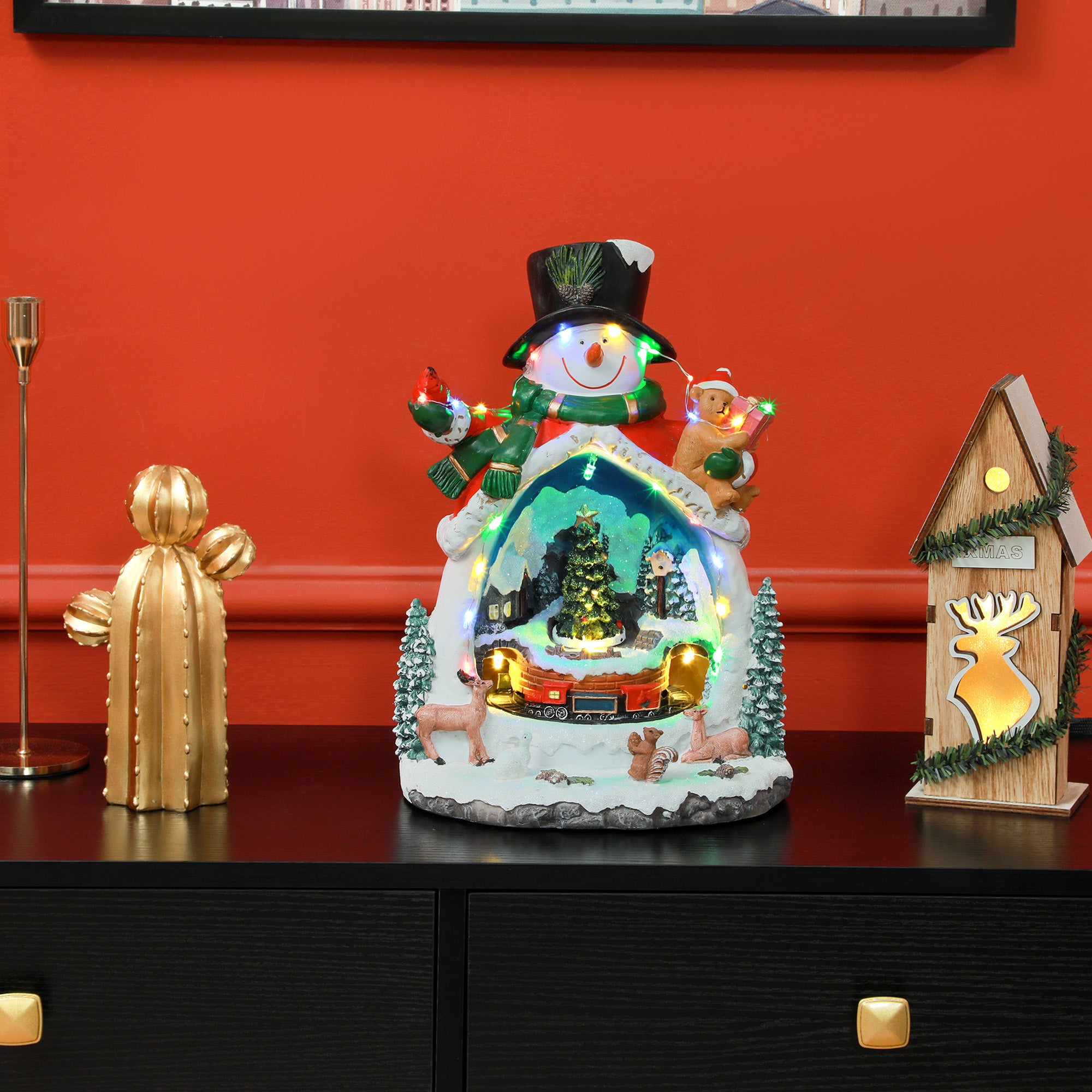 4goodz Kerstdorp in Sneeuwpopvorm met Rijdende Trein - LED-verlichting en Muziek