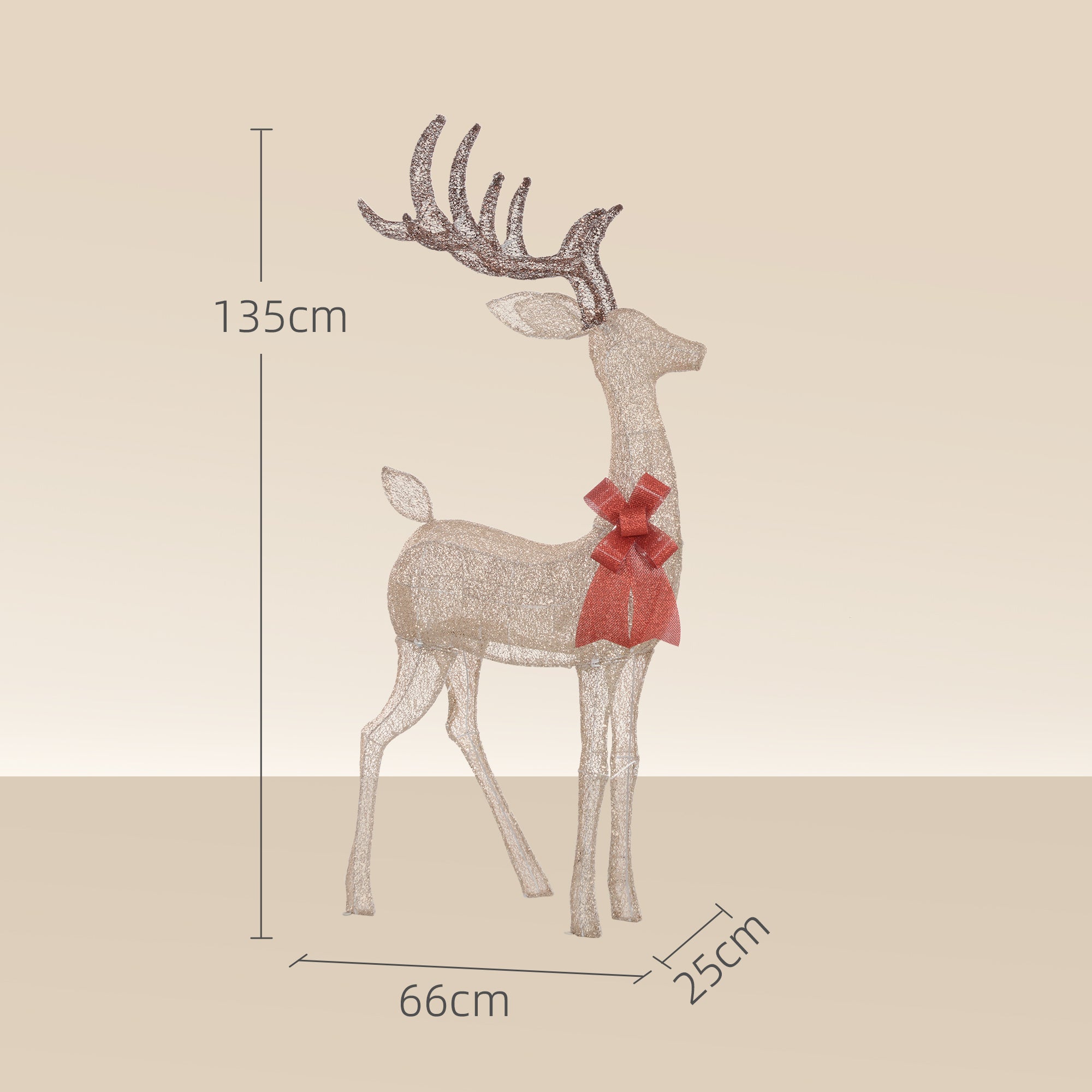 4goodz kerstfiguur rendier rode strik 137 LED 66x25x135cm goud