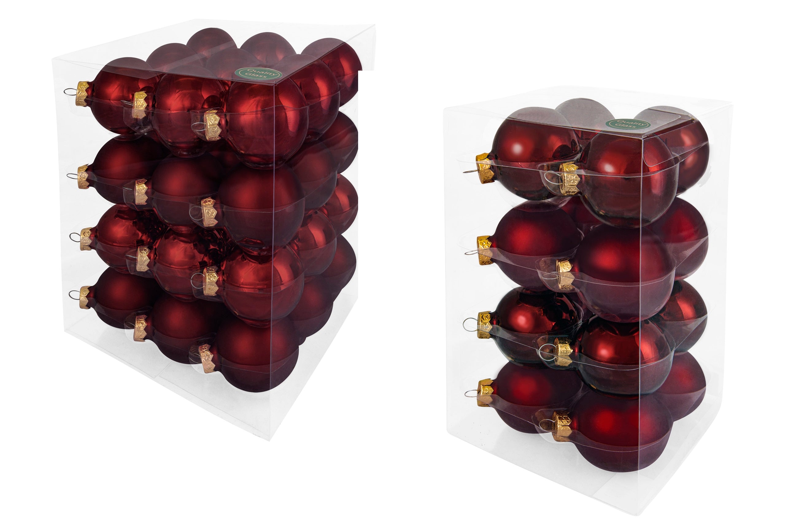 Glass Christmas Baubles (60mm) Box 52 pieces Dark Red Combi